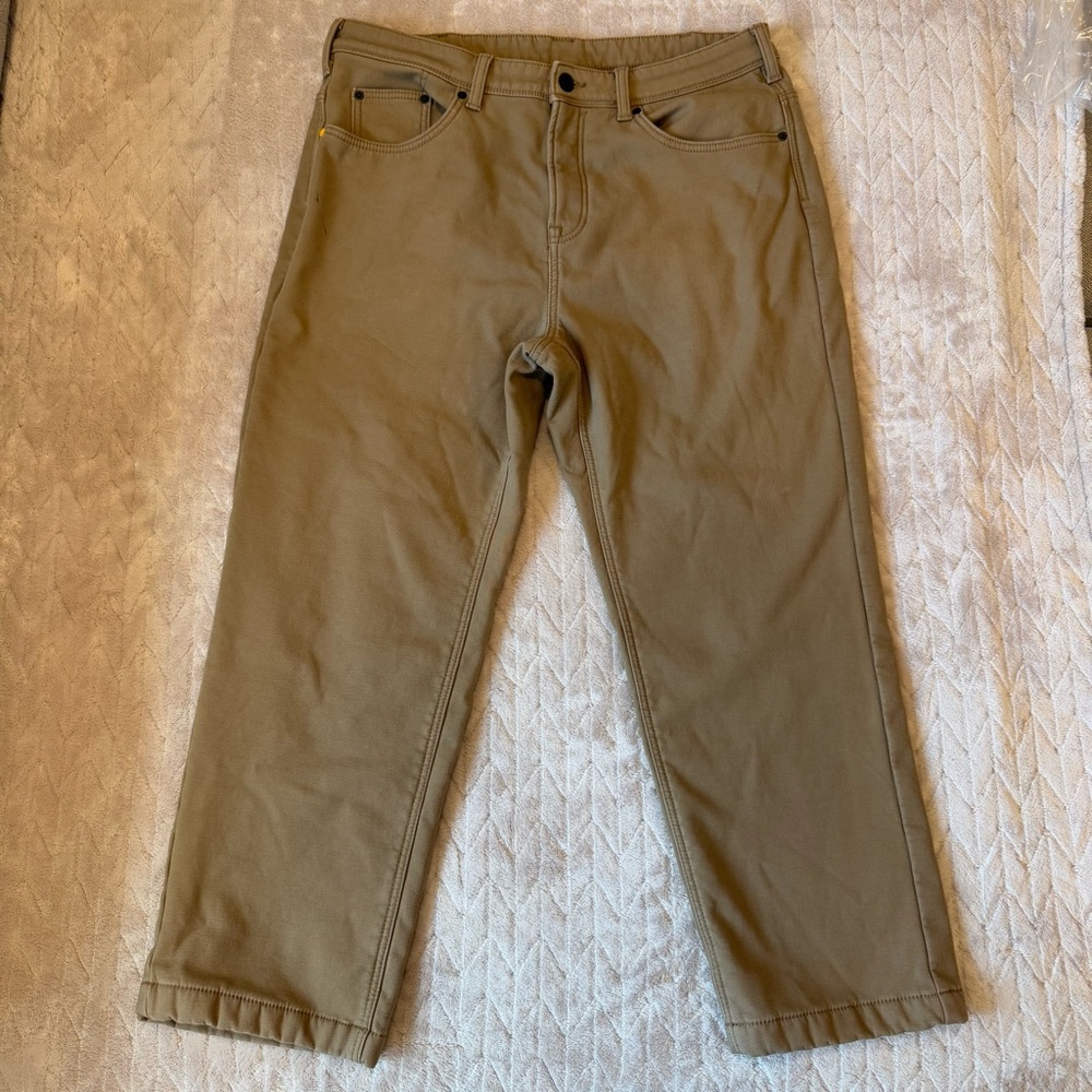 CAT Caterpillar Work Pants Mens 38x29 Fleece Lined Brown Canvas Insulated